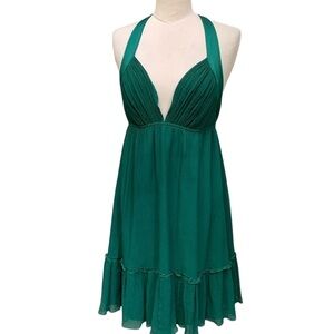 TUFI DUEK Green Silk T-Back Sleeveless Dress 100% Silk Lined